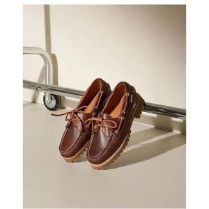 Sebago Brown Leather Lug Sole Boat Shoes